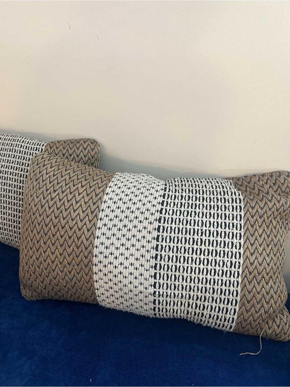 Neutral Beige and White Woven Lumbar Pillow - Unbranded